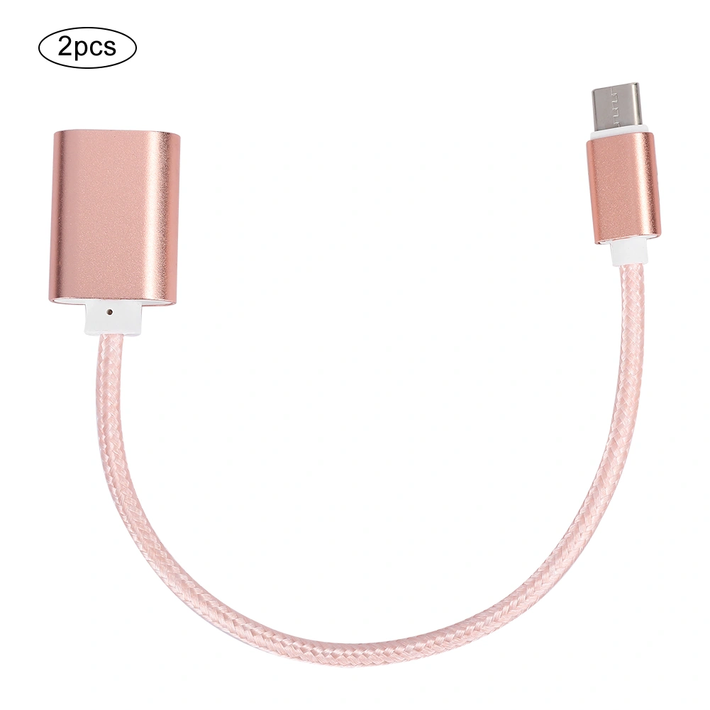 2Pcs TypeC Patch Cord USB Box USB Flash Disk Card Reader Transfer OTG Adapter Cablepink