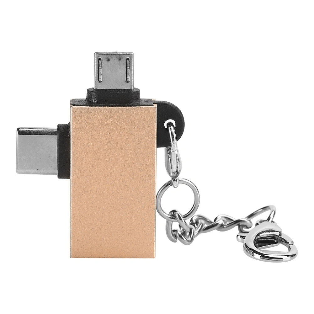 2PCS 2 In-1 USB OTG Adapter with USB 3.0 Interface USB to Type C Adapter Converter for Android(Gold with Chain )