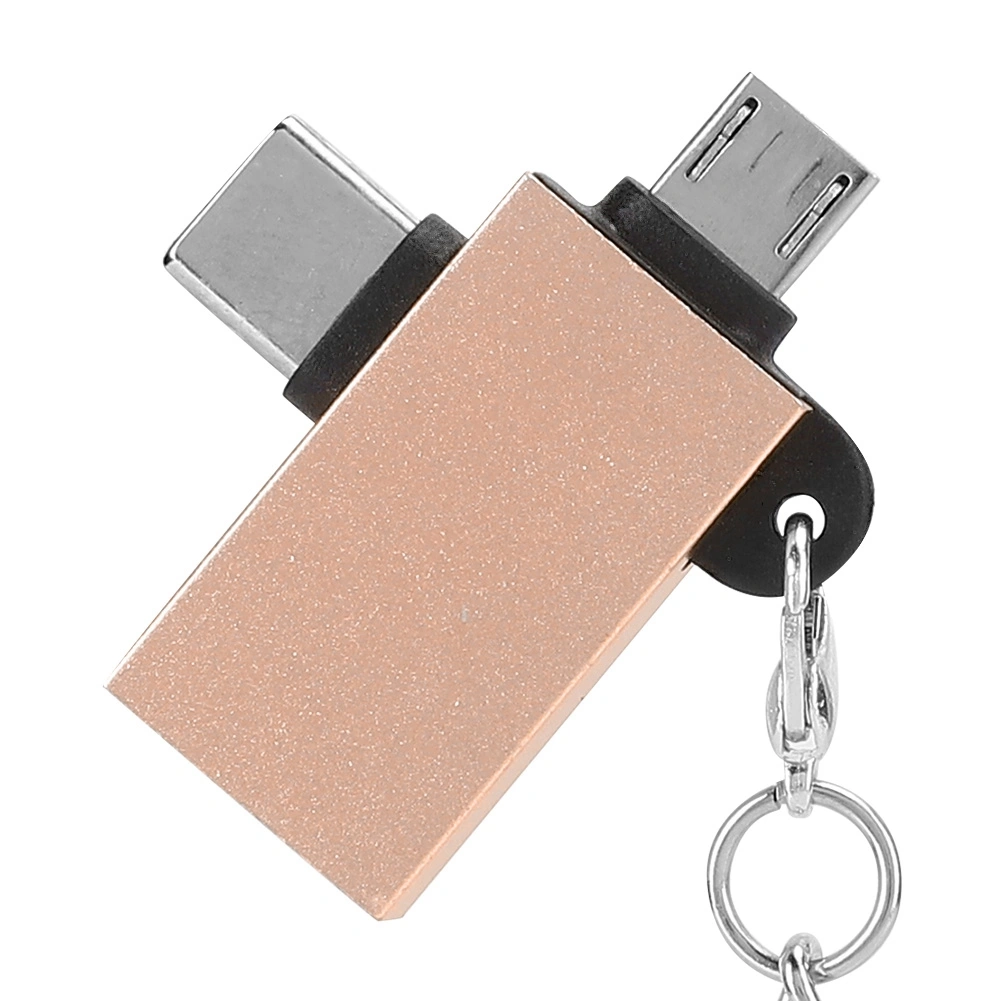2PCS 2 In-1 USB OTG Adapter with USB 3.0 Interface USB to Type C Adapter Converter for Android(Gold with Chain )