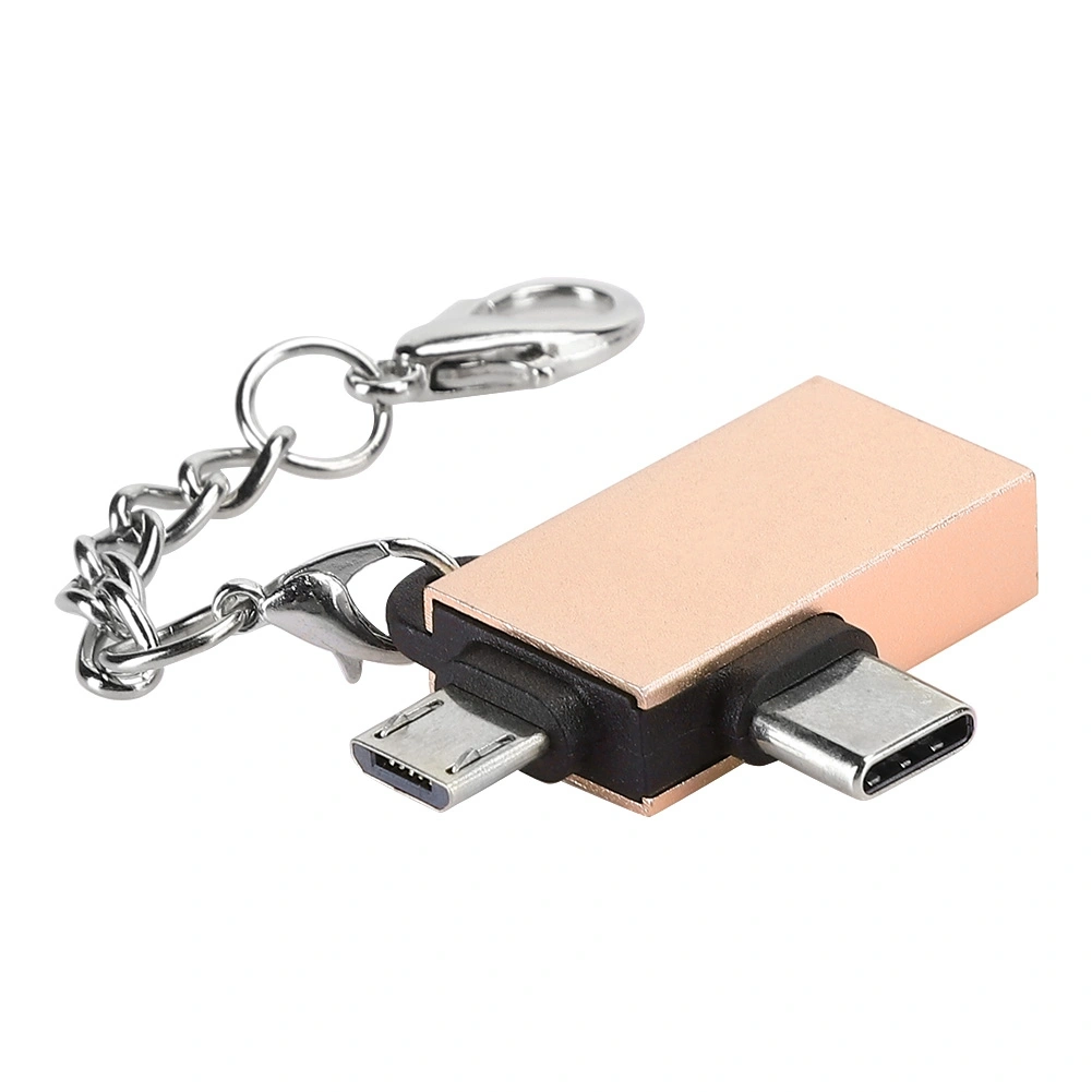 2PCS 2 In-1 USB OTG Adapter with USB 3.0 Interface USB to Type C Adapter Converter for Android(Gold with Chain )