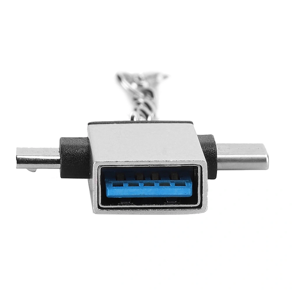 2PCS Aluminium Alloy Shell 2 In 1 OTG Converter USB 3.0 to Micro USB Type C Adapter with Chain for AndroidSilver with Chain