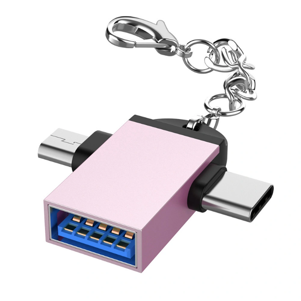 2PCS Aluminium Alloy Shell 2 In 1 OTG Converter USB 3.0 to Micro USB Type C Adapter with Chain for AndroidRose Gold with Chain