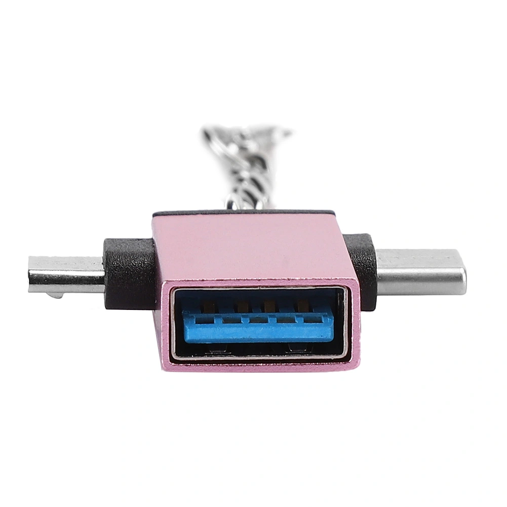 2PCS Aluminium Alloy Shell 2 In 1 OTG Converter USB 3.0 to Micro USB Type C Adapter with Chain for AndroidRose Gold with Chain