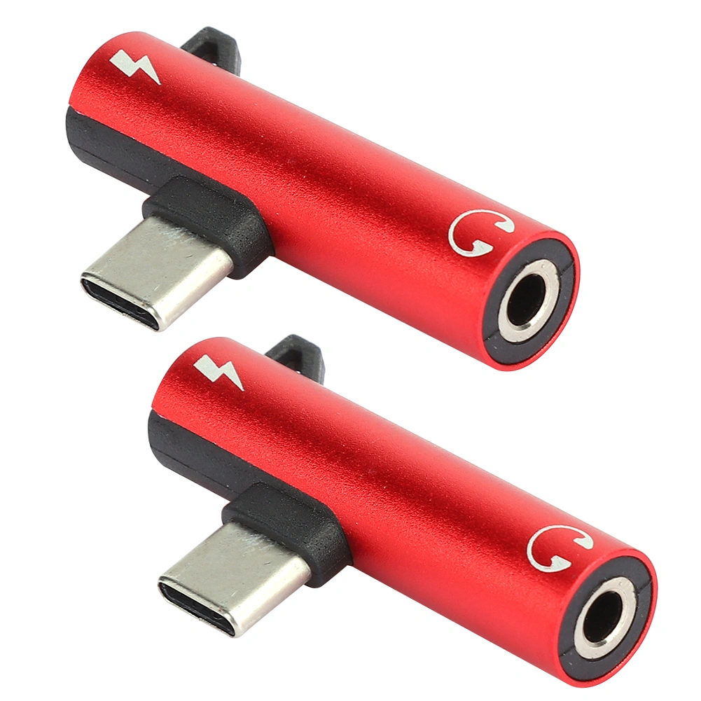 2Pcs 2 in 1 TypeC to 3.5mm Assist Audio Cable Charger Headset Distributor Adapter(rouge )