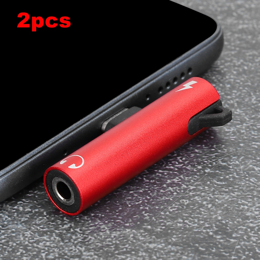 2Pcs 2 in 1 TypeC to 3.5mm Assist Audio Cable Charger Headset Distributor Adapter(rouge )