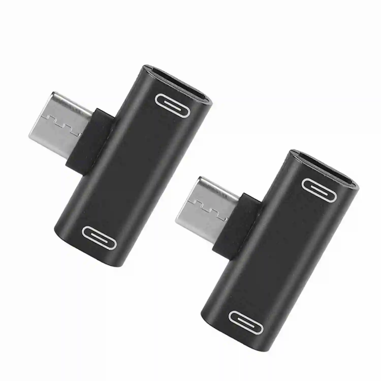 2PCS TypeC Converter Splitter Dual 2 In 1 to Headphone USB Audio Charger Adapter Black(Black )
