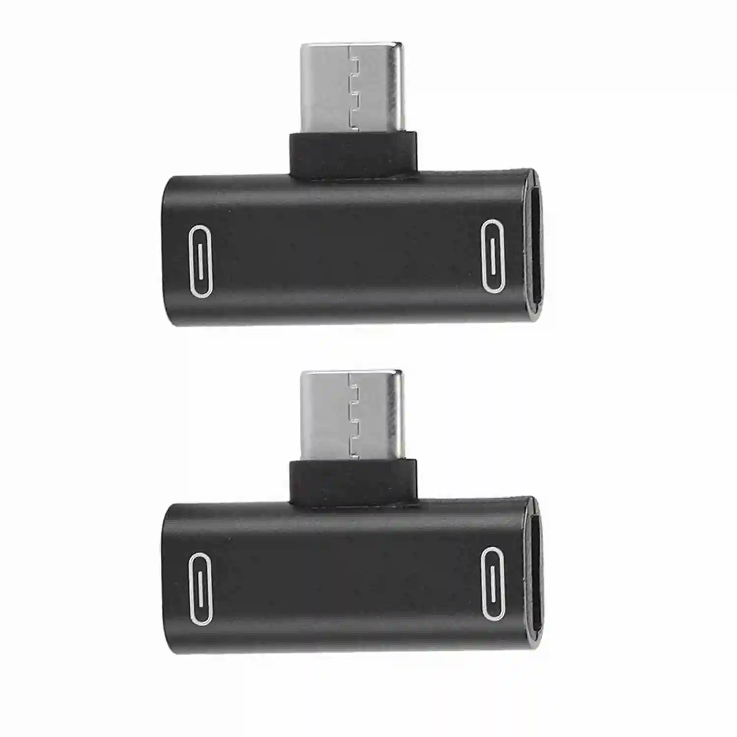 2PCS TypeC Converter Splitter Dual 2 In 1 to Headphone USB Audio Charger Adapter Black(Black )