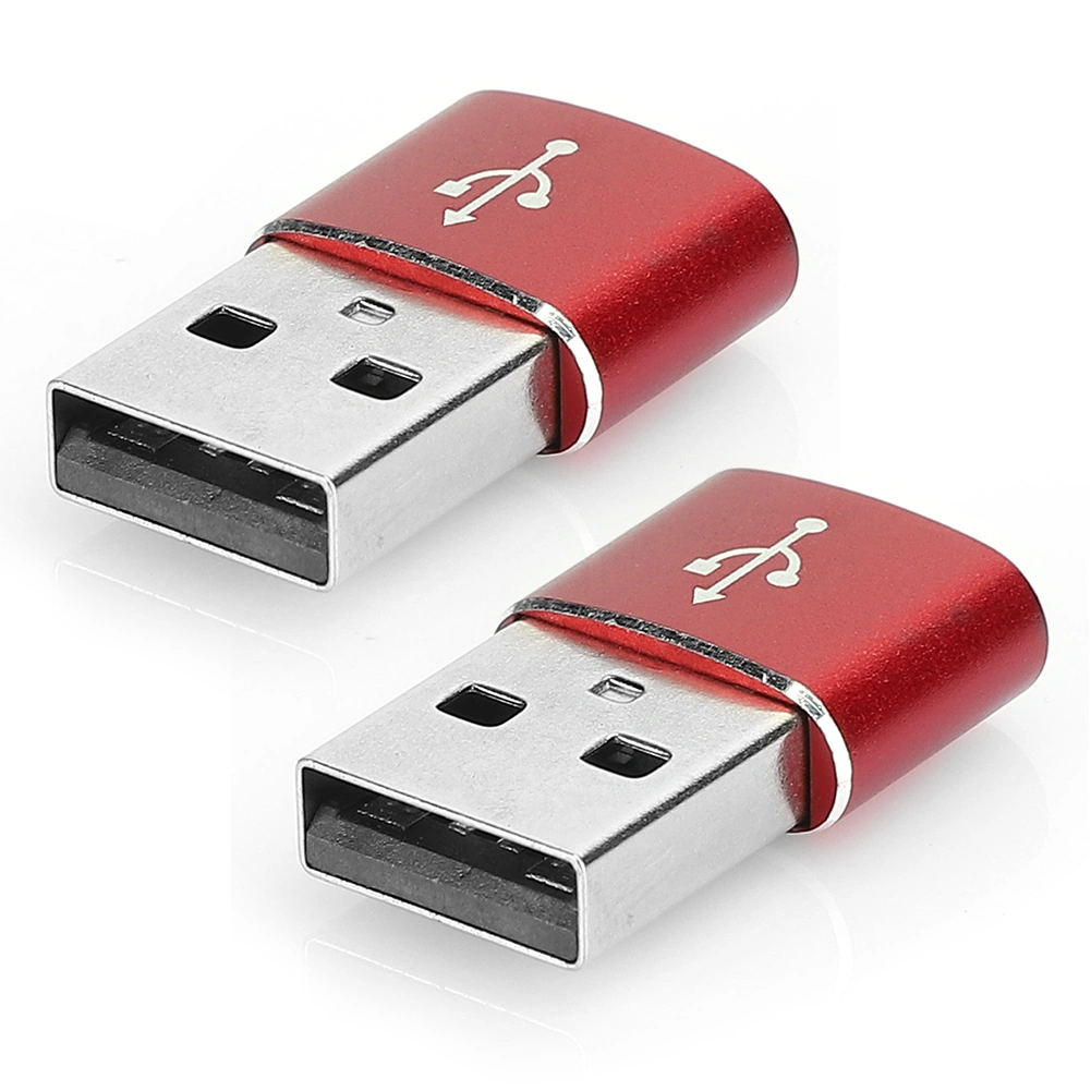 2PCS Aluminium Alloy TypeC to USB Adapter for Charging Synchronization Data Transmission(Red )