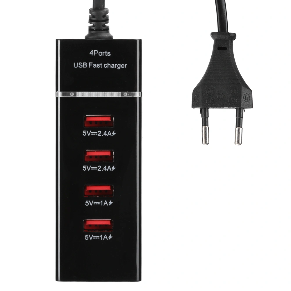 Mobile Phone Universal 3A Cable Charger Desktop Multiple 4 Ports USB EU 100‑240VEU Black 4USB Line 1.5 m with Packing