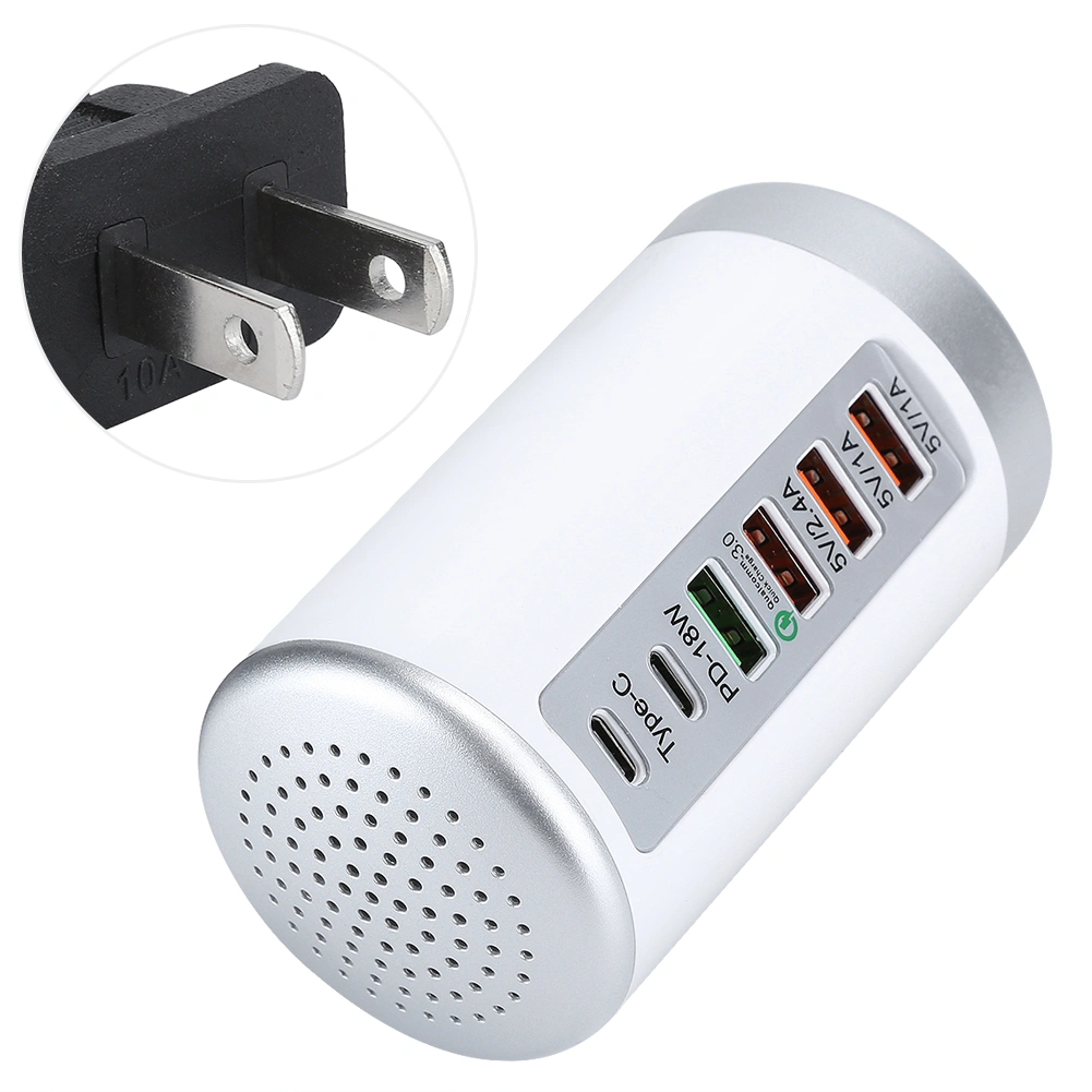 Fast Charger Hub 6 Ports USB TypeC QC3.0 PD 18W Charging Station for Phone Tablet Computer 65W US Plug 100240V(White )