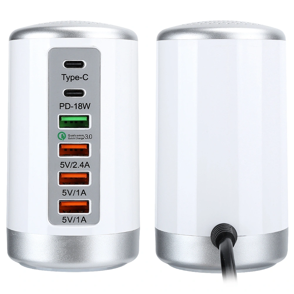 Fast Charger Hub 6 Ports USB TypeC QC3.0 PD 18W Charging Station for Phone Tablet Computer 65W US Plug 100240V(White )