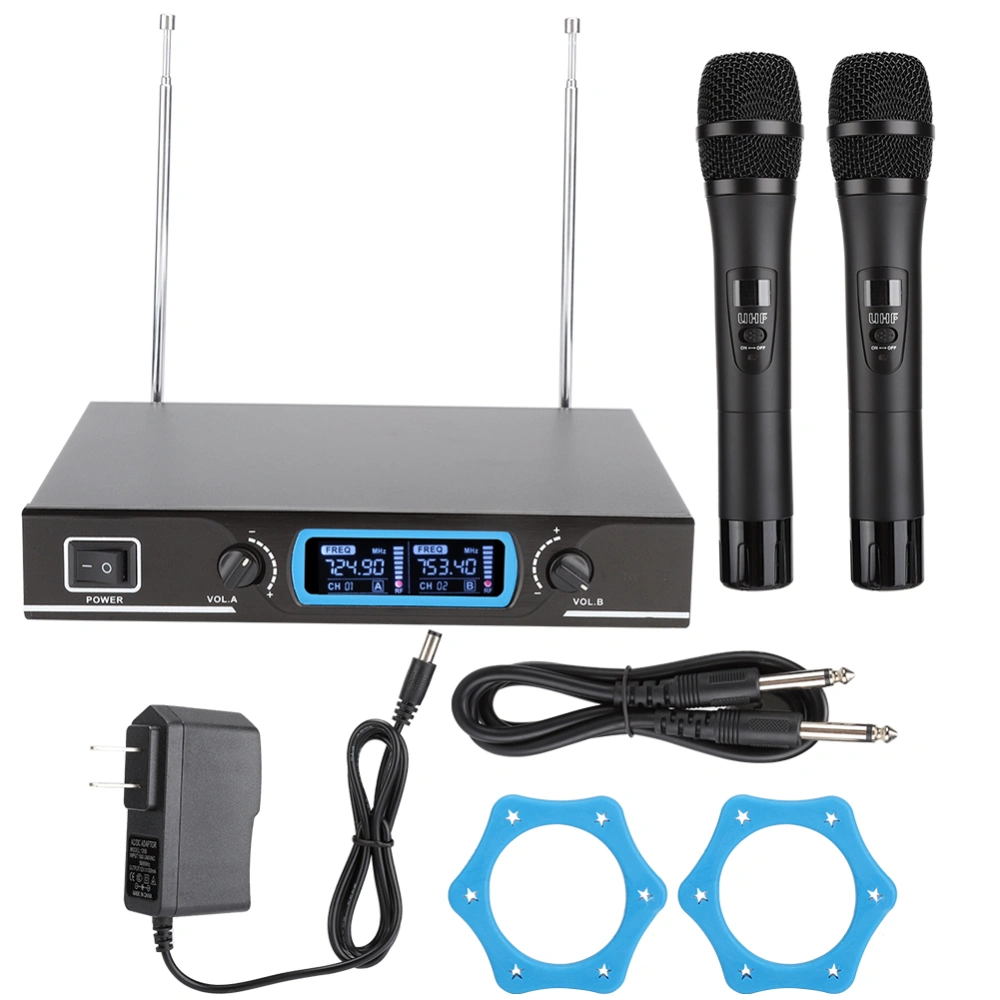 UHF Portable Handheld Wireless Dual Microphone Set Mic Karaoke with Receiver (US 100-240V)724.9~753.4MHz