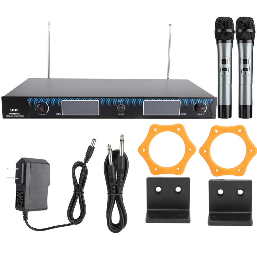 Dual Professional Handheld Wireless Microphone Kit for Bar Wedding Karaoke with Receiver US 100-240v728.9~754.2MHz