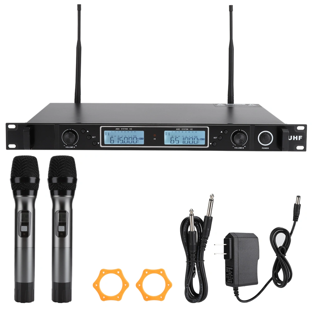 Handheld Dual Mic UHF Wireless Microphone for Public Speaking or Karaoke (US plug 100-240V)737.8~767.5MHz