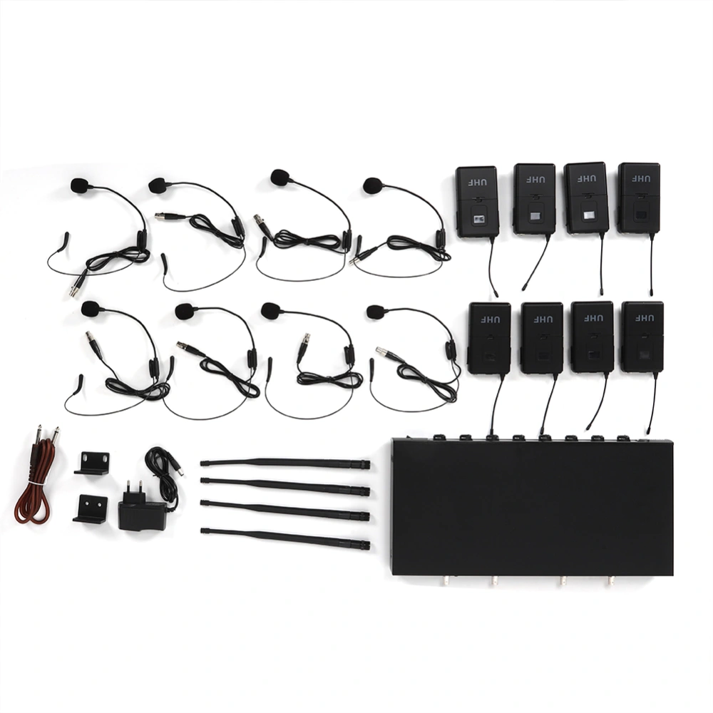 UHF/VHF 1 to 8 Professional Anti-Interference Automatic Mute Microphone Set 100-240V EU800MHz-890MHz