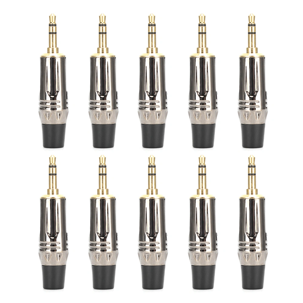 10Pcs Zinc Alloy Gold Plating 3.5mm Stereophonic Welding Plug for Audio Earphone Cableblack tail