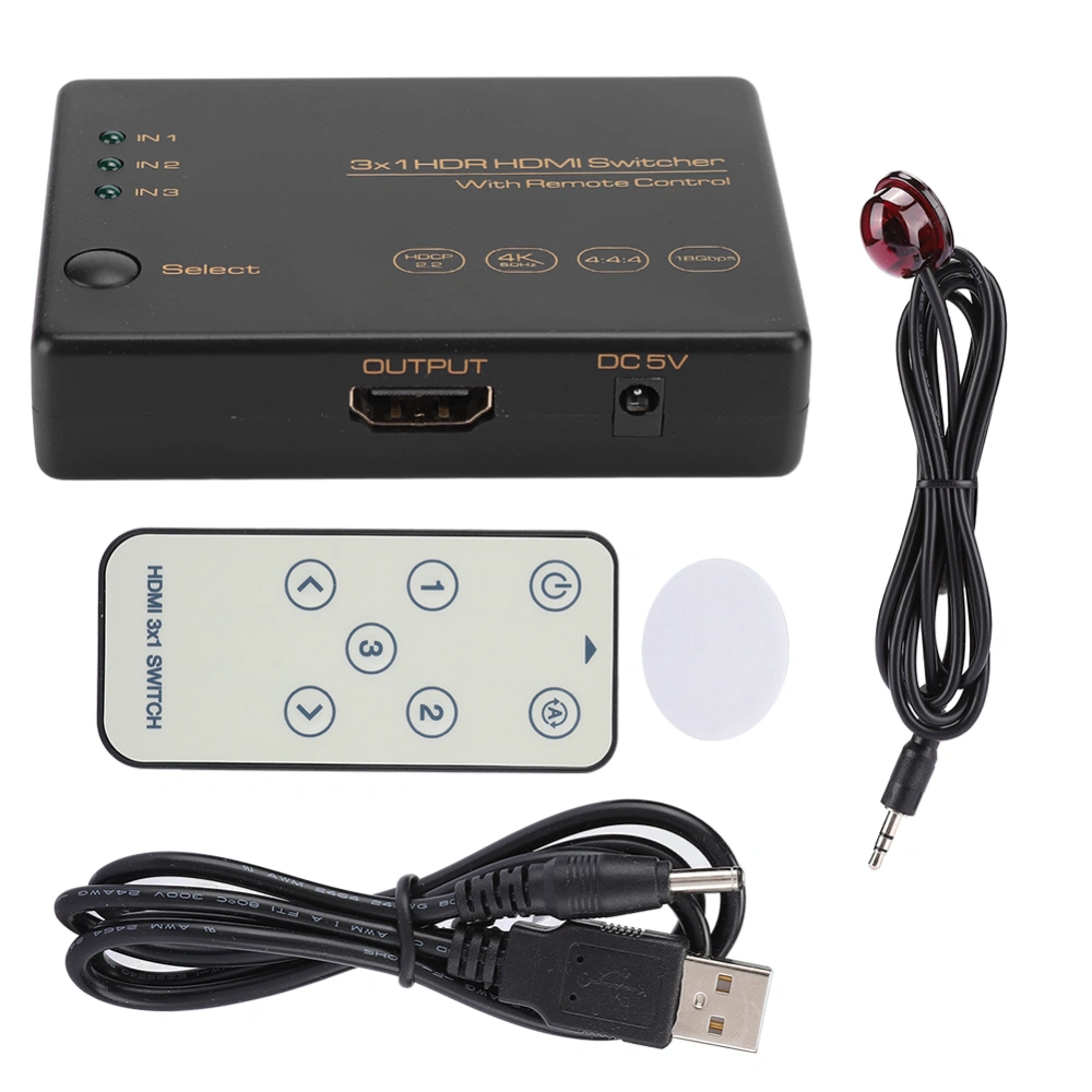 3 Port HDR HDMI Switcher 3X1 4K 60HZ Remote Control Three in and One out 24M1