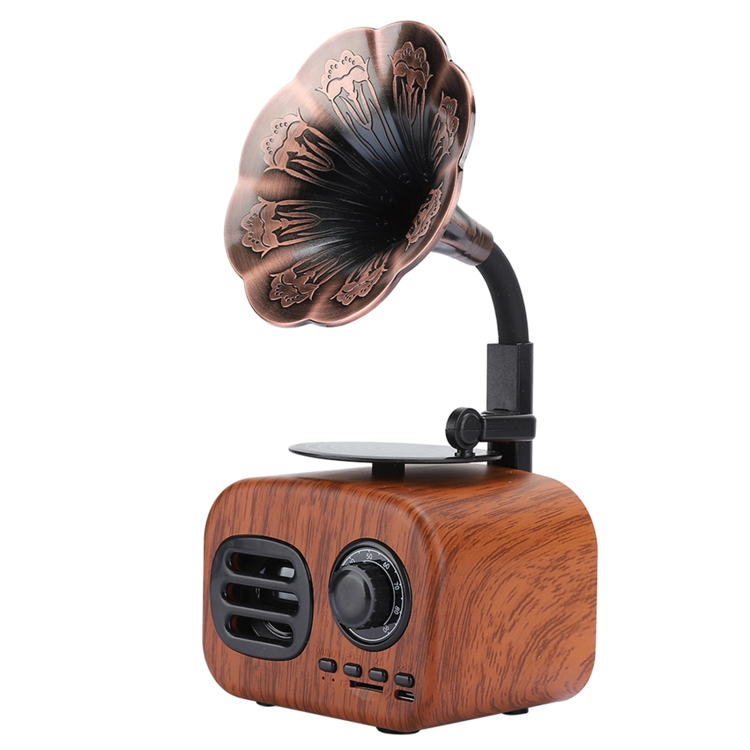 Mini Retro Bluetooth Smart Speaker Portable Loudspeaker Music Player for Desktop LaptopWalnut color