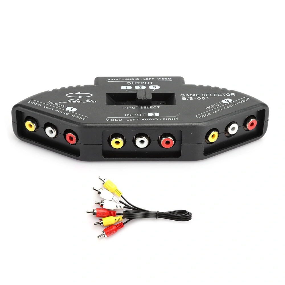 3 In 1 Out Audio Video RCA Splitter Black Switch Selector with AV Cable for DVD VCD VCRBlack