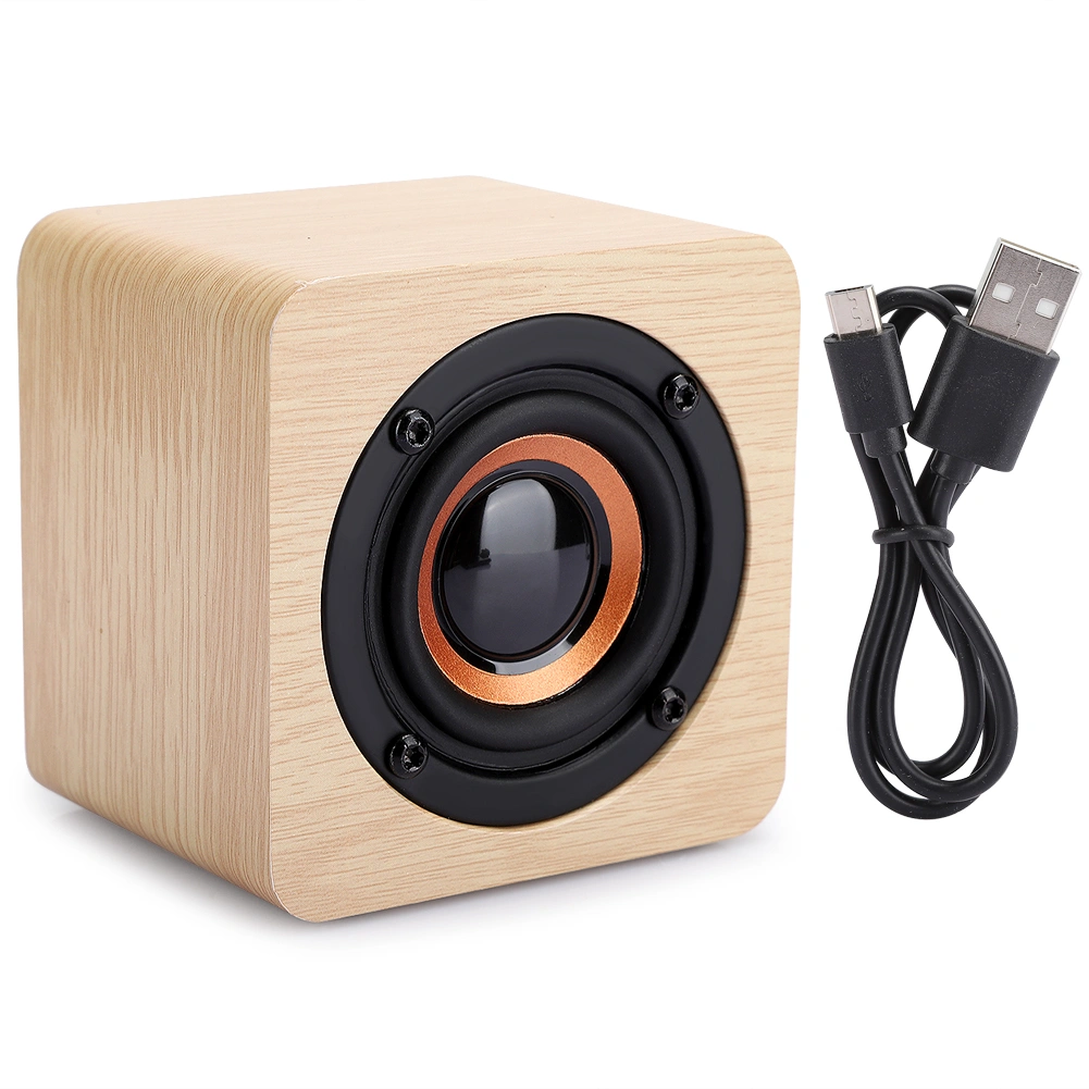 Mini Yellow Small Wooden Wireless Bluetooth Speaker USB Charging Portable Cube