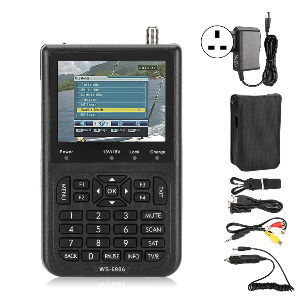 SatLink WS&#8209;6906 Digital Satellite Antenna Search Device Signal Finder 3.5 Inch LCD 100&#8209;240V(UK Plug )