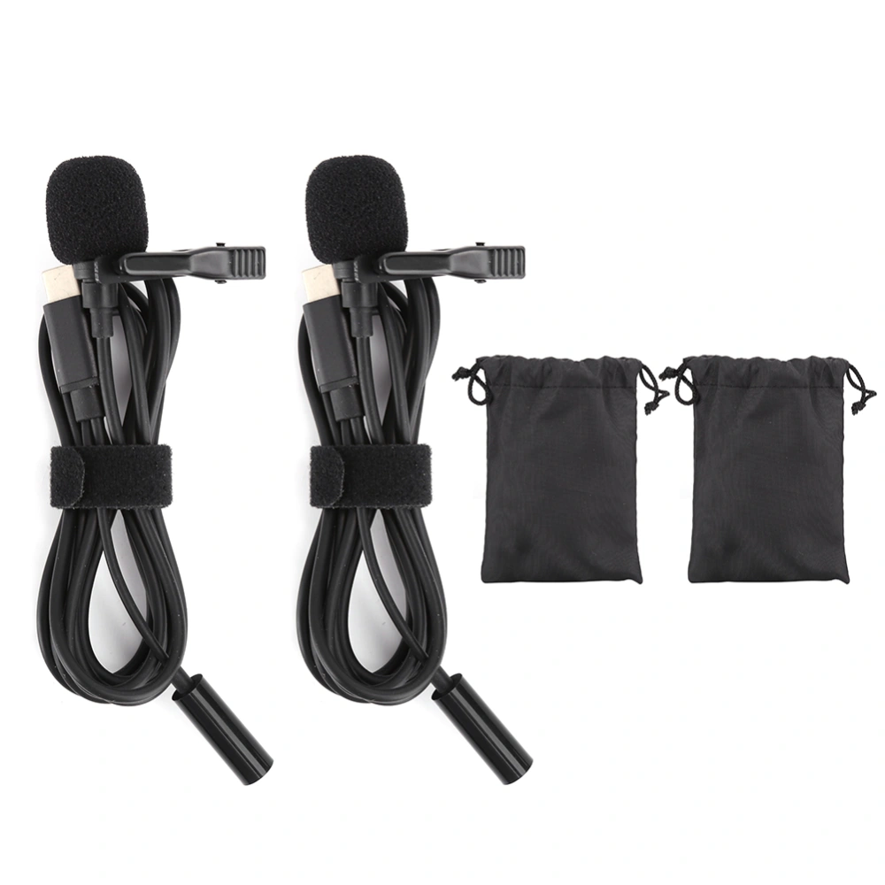 2Pcs TypeC 2 In 1 Mini Tie Clip Lavalier Microphone for Outdoor Interview Live Broadcast