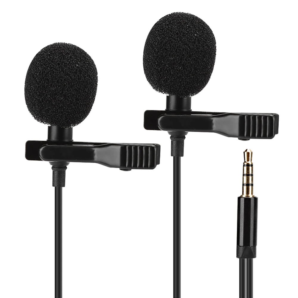 E1 Black Two Head Mini Collar Clip Microphone for Mobile Phone Live Broadcast Recording Interview