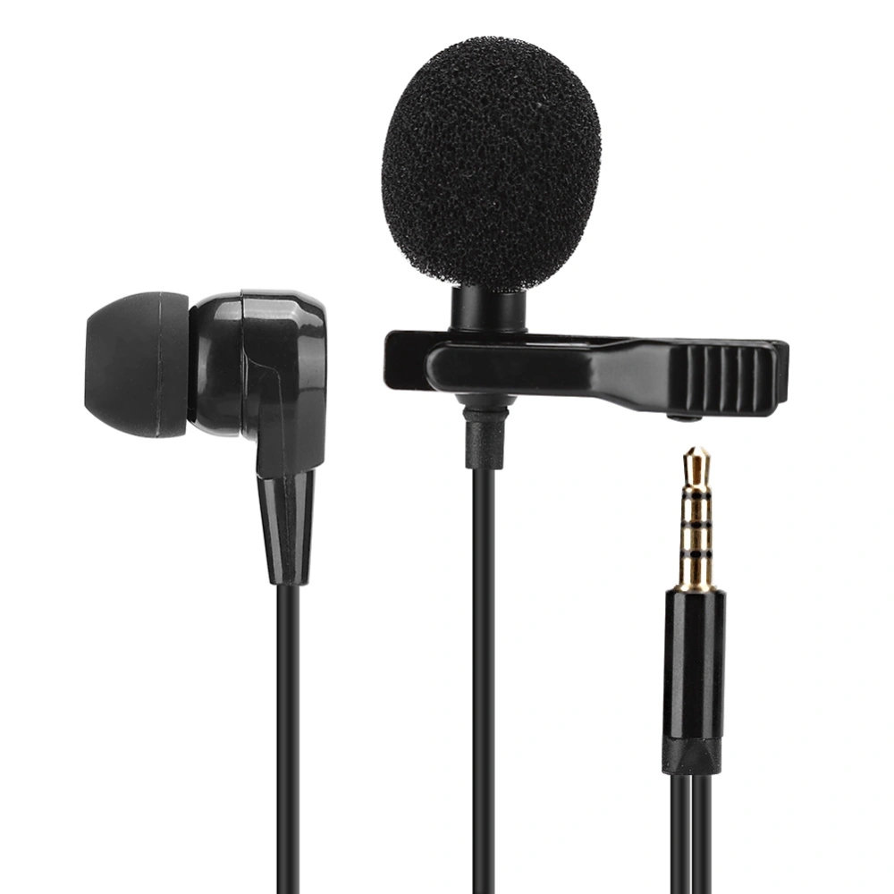 E1 Black Mini Collar Clip Microphone Headphone with for Mobile Phone Live Broadcast Recording Interview