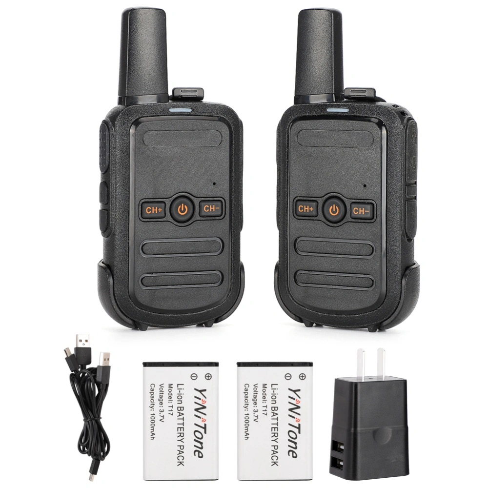 2PCS T17 Mini Walkie Talkie Portable Two Way Radio FM Transceiver (US 100‑240V)