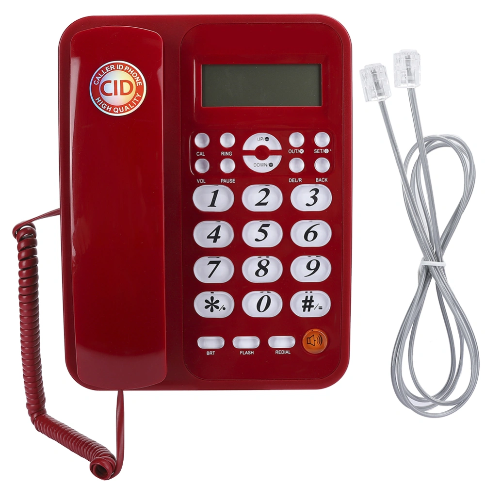 Red Desk Phone Home Office Landline Phone Wired Telephone Caller ID Fixed Landline