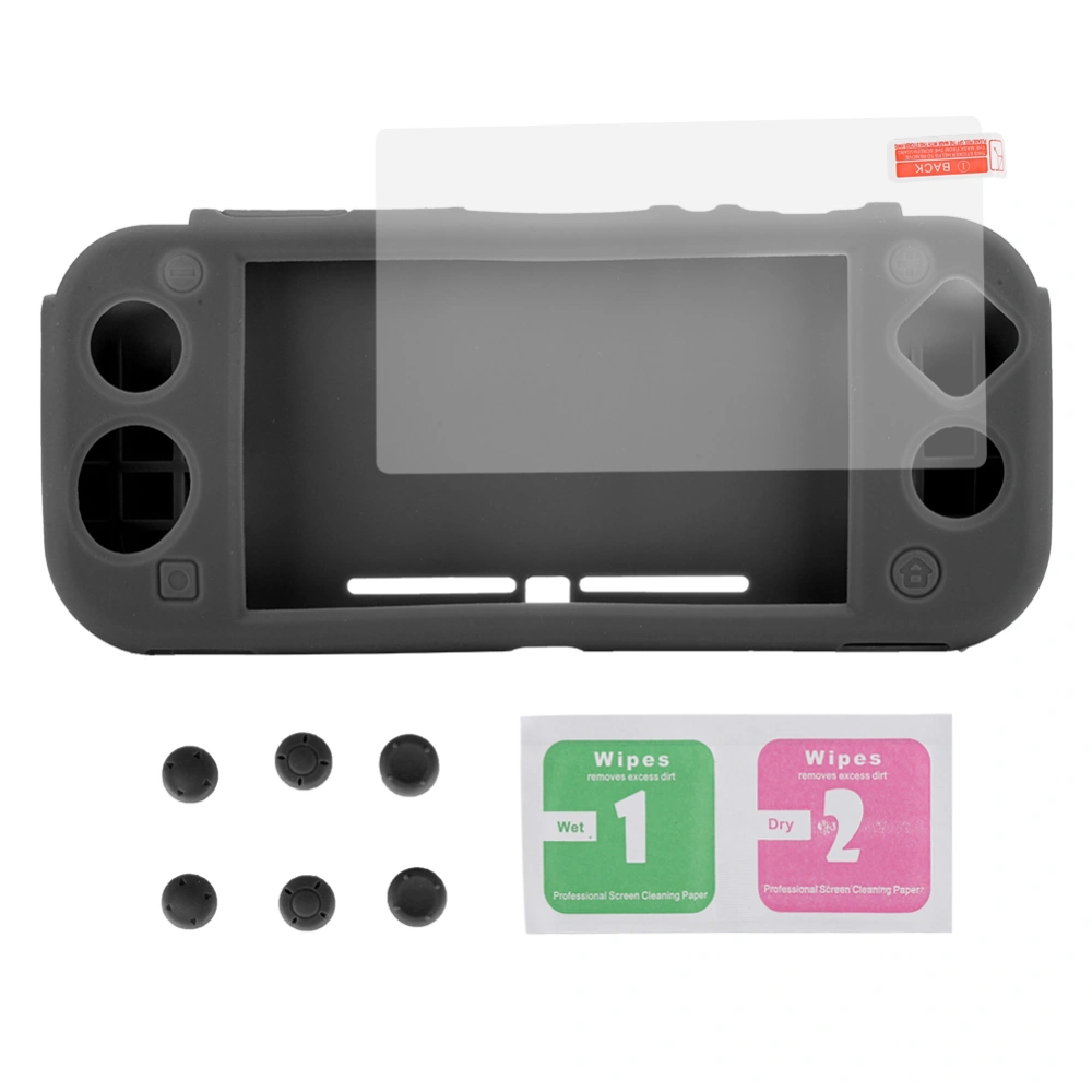 Game Machine Protective Silicone Cover with Grip Tempered Glass Screen Protector Rocking Bar Cap Set for Switch Lifegray