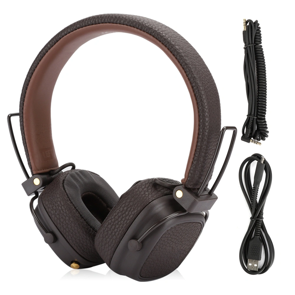 Wireless Bluetooth Headset Long Battery Life Ergonomic on-Ear Headphones with 3.5mm InterfaceBrown