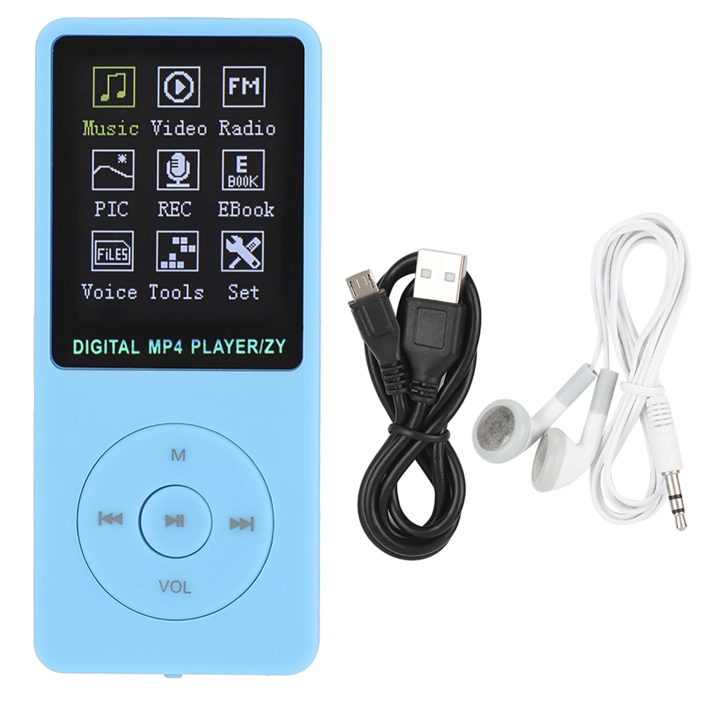 ZY-418 Portable Ultrathin 1.8 Inch Color Screen Sports MP3 Music Player Mini Plug Card Video MP4Blue