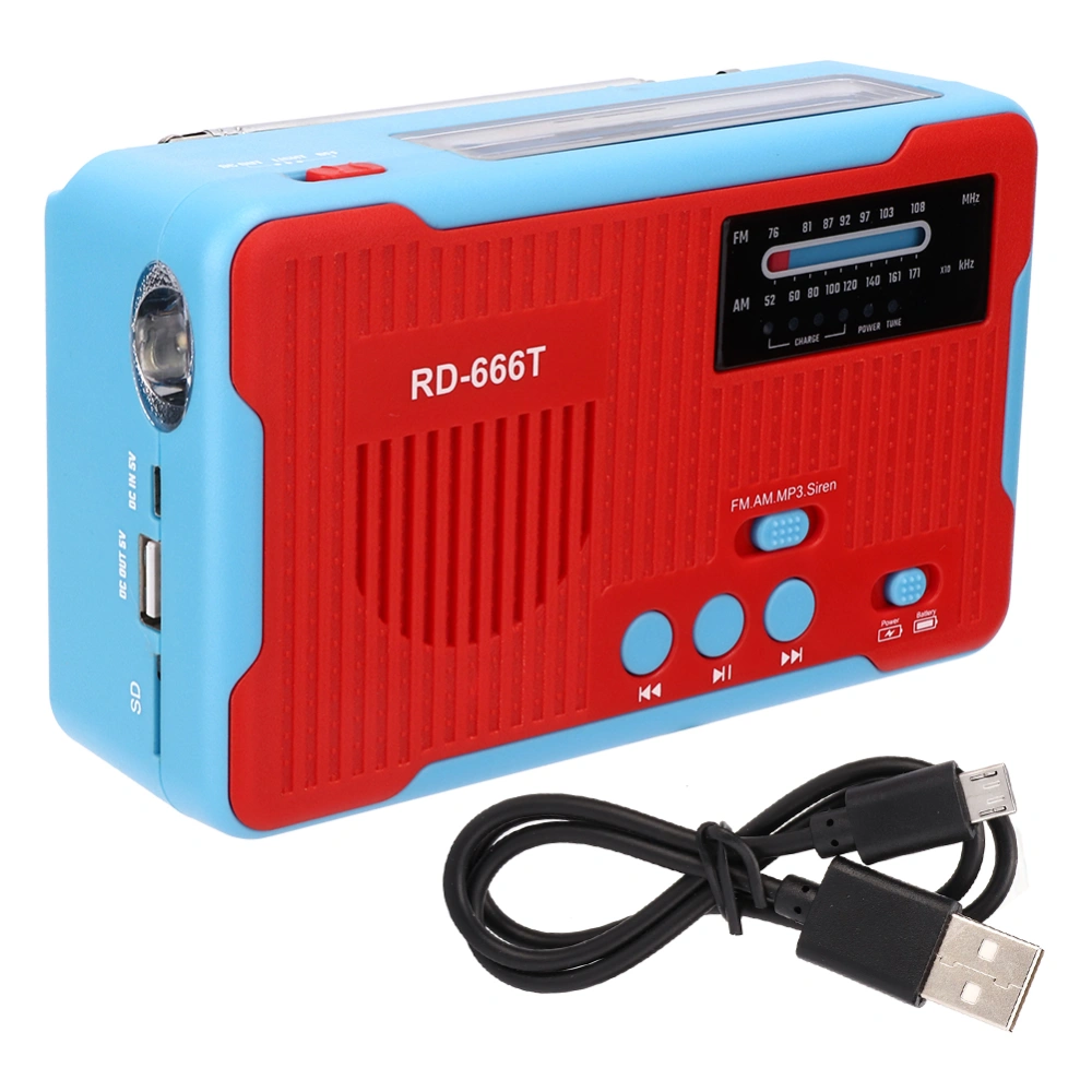 RD-666T Portable Solar Powered Emergency Hand Crank AM FM Radio with LED FlashlightRed