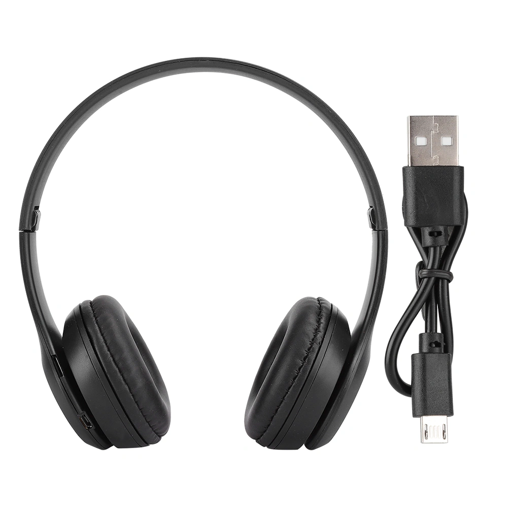 Bluetooth Wireless Headset Over Ear Foldable Stereo Sound Noise Reduction Earphones Game FM Music EarpieceBlack