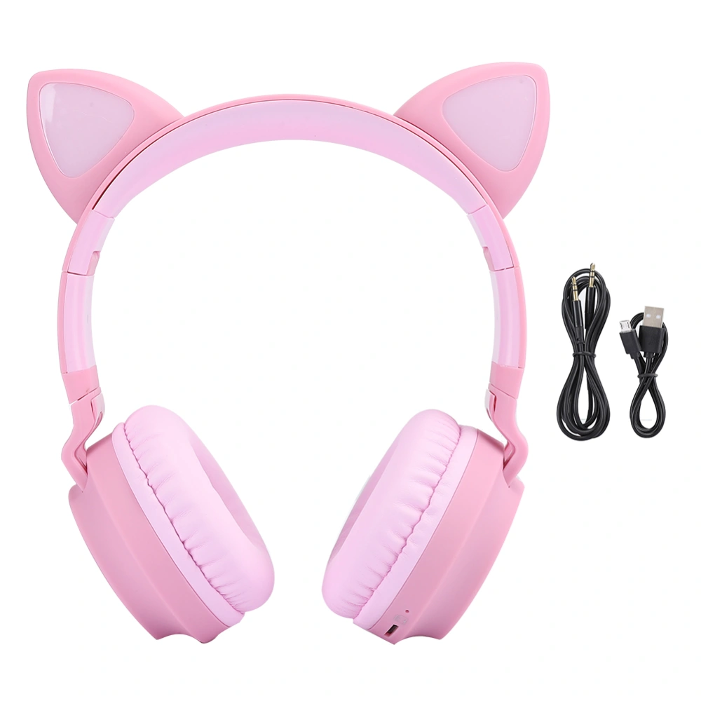 Cat Ear Bluetooth 5.0 Headphones LED Noise Cancelling Young People Kids Cute Headset Support Memory CardPink