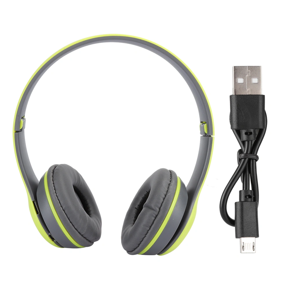 Bluetooth Wireless Headset Over Ear Foldable Stereo Sound Noise Reduction Earphones Game FM Music EarpieceGreen