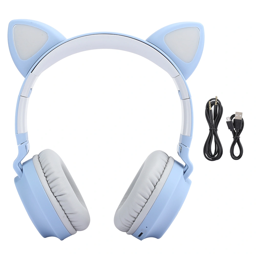 Cat Ear Bluetooth 5.0 Headphones LED Noise Cancelling Young People Kids Cute Headset Support Memory CardGray Blue