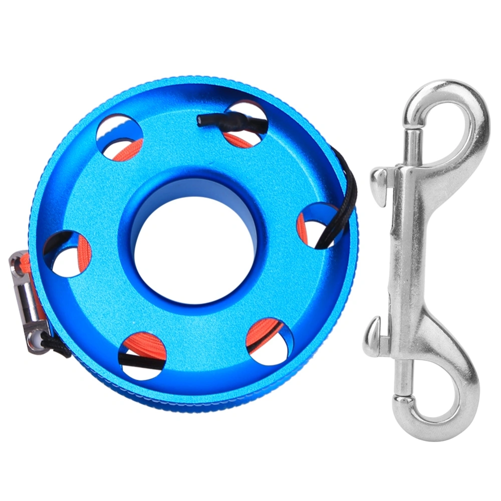 Stainless Steel Blue Scuba Diving Finger Spool Reel with Fluorescent Orange Line Underwater Snorkeling Accessory30M