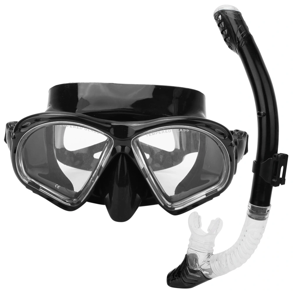 Adults Anti Fog Diving Face Mask Swim Goggles All Dry Snorkel Breathing Tube Snorkeling Equipment(Black )