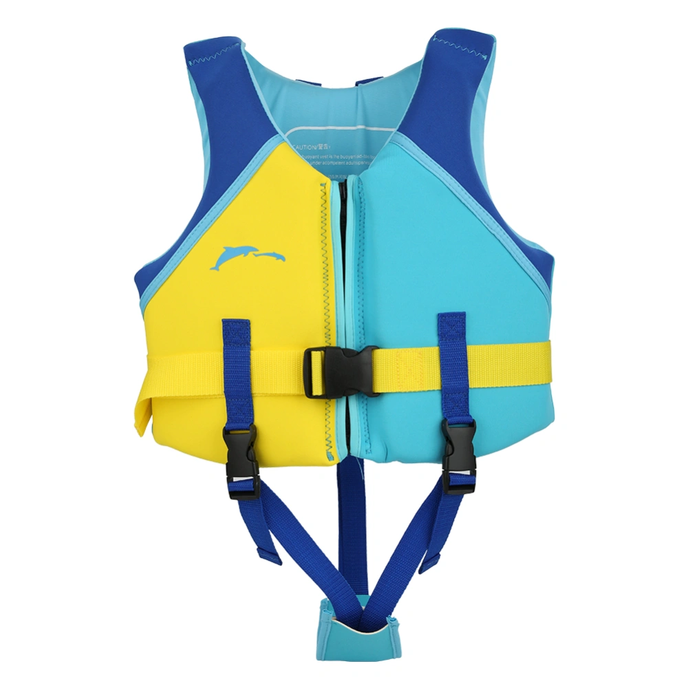 Neoprene Blue Yellow Summer Children Life Jacket Fin Buoyancy Floating Safety Vest for Drifting SwimmingL