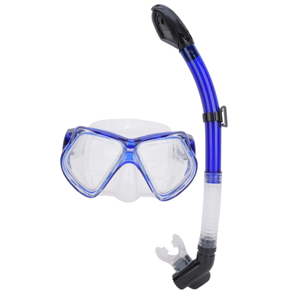 Professional Large Frame Diving Mask Swim Goggles Snorkeling Anti-fog Swimming Glasses Full Dry Breathing TubeBlue Free Size