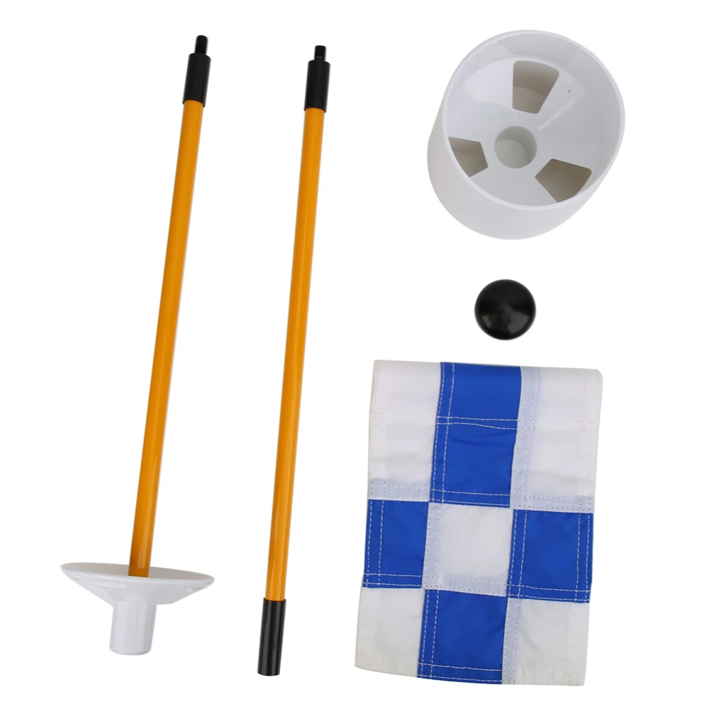 Golf Putting Green Removable Flagpole Set Practicing Accessory with Blue White Grid Flag