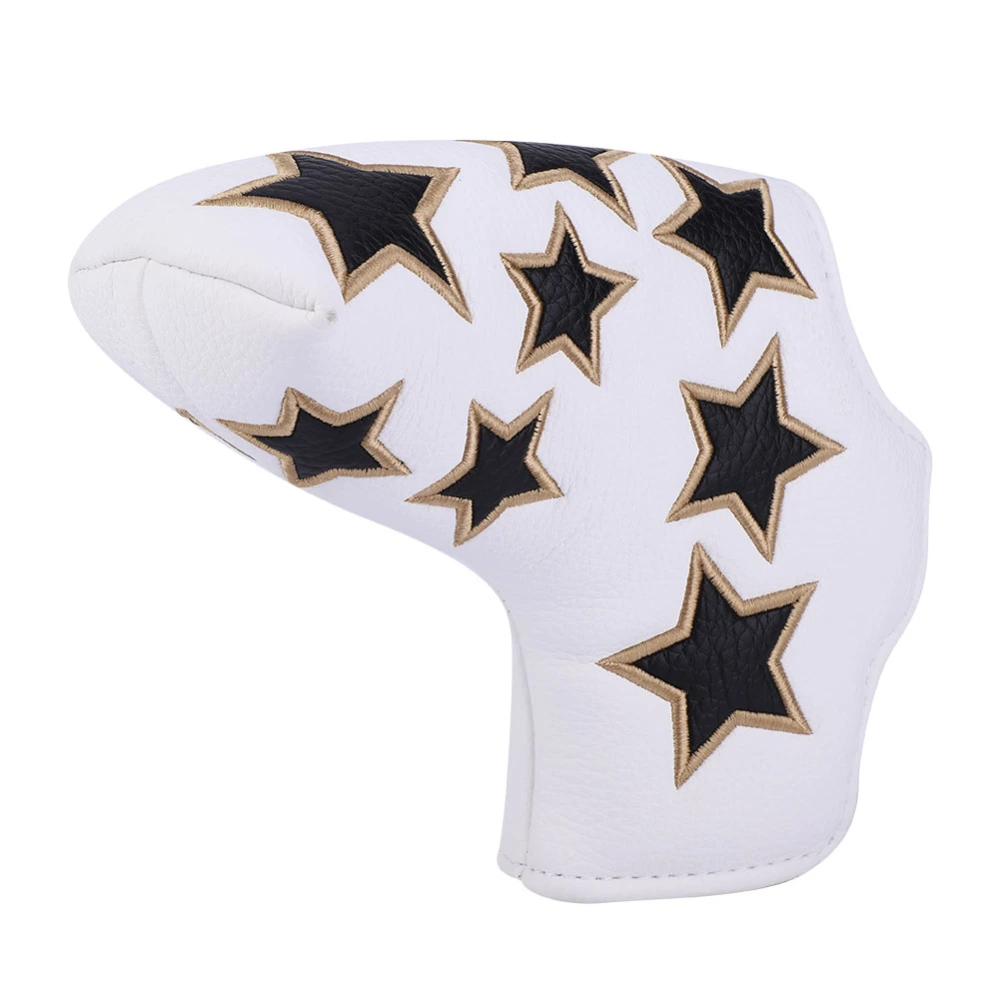 L Shape PU Leather Star Embroidery Semicircular Waterproof Thicken Plush Golf Putter Head Cover Club Headcovers AccessoryWhite