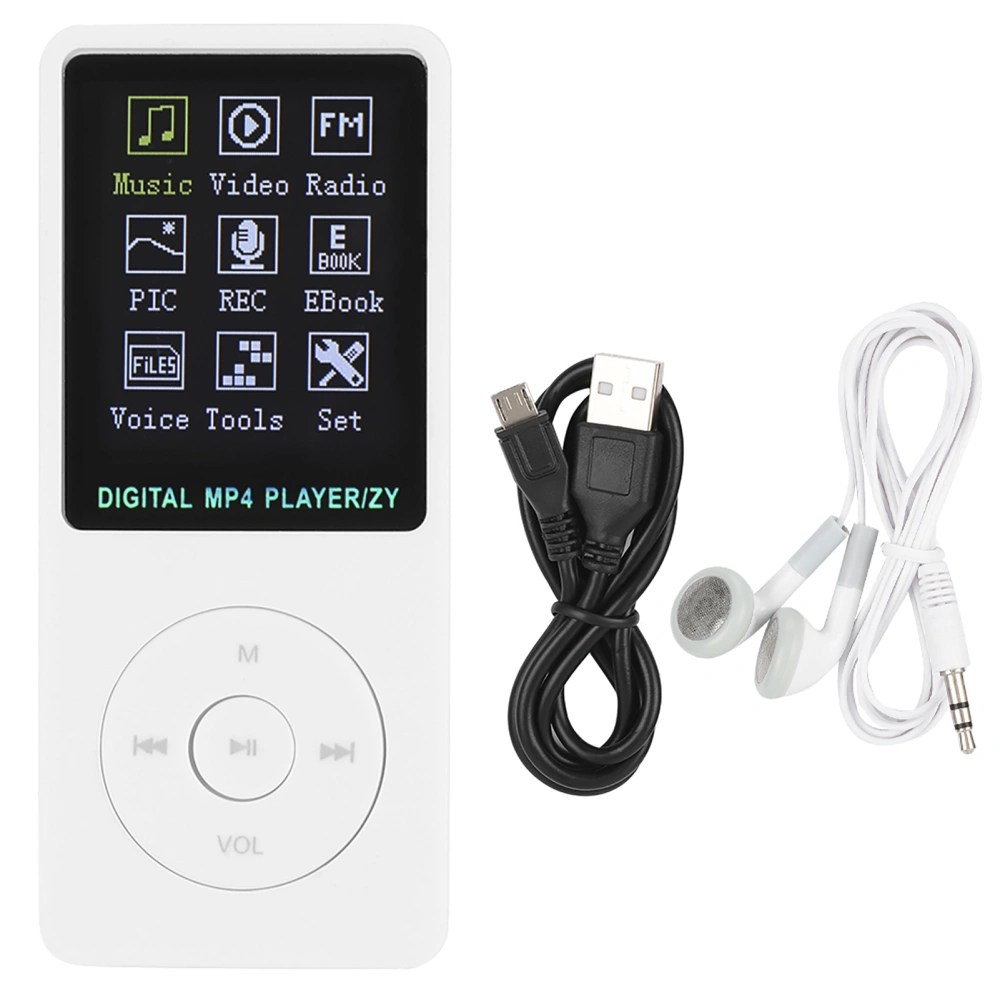 ZY-418 Portable Ultrathin 1.8 Inch Color Screen Sports MP3 Music Player Mini Plug Card Video MP4White