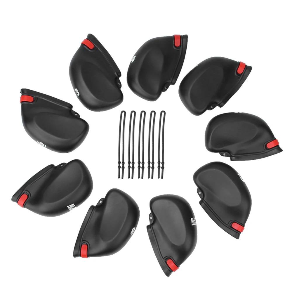 9 pcs Black Durable PVC Golf Club Head Protective Cover Golfer Accessories