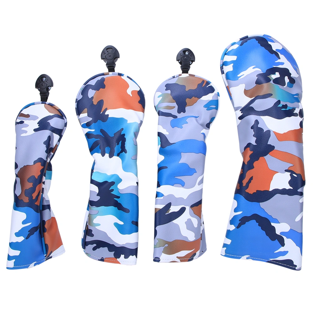 4PCS PU Leather Camouflage Waterproof Thicken Lining Golf Putter Head Cover Wooden Club Headcovers AccessoryCamouflage Blue