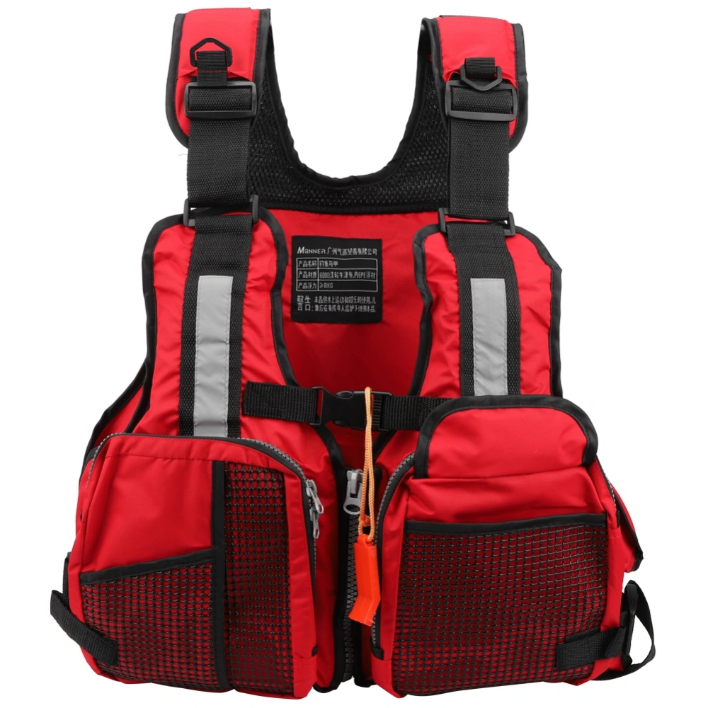 Portable Adult Floating Vest Fishing Waistcoat Multi Pocket Life Jacket Accessory(red )