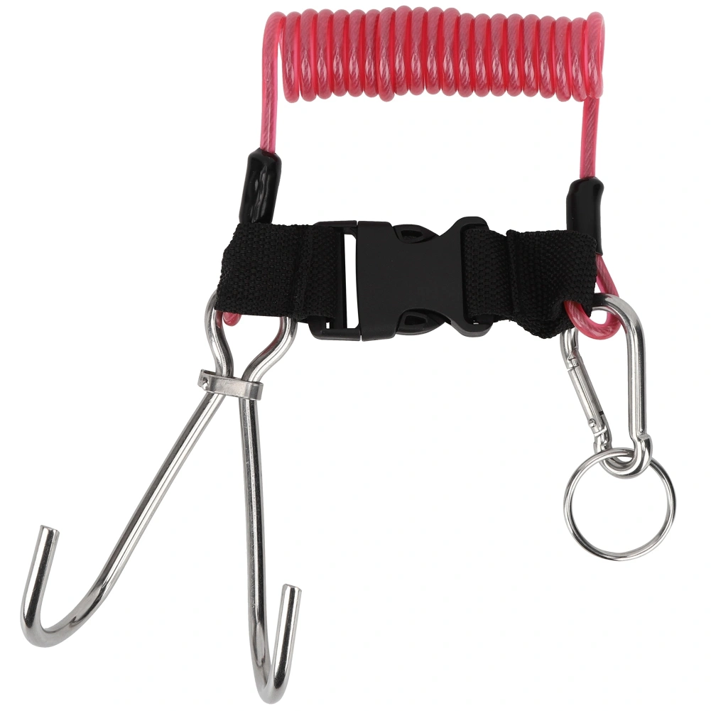 Stainless Steel Marine Sports Reef Double Hook with Spring Rope for Diving Scuba AccessoriesTransparent Pink