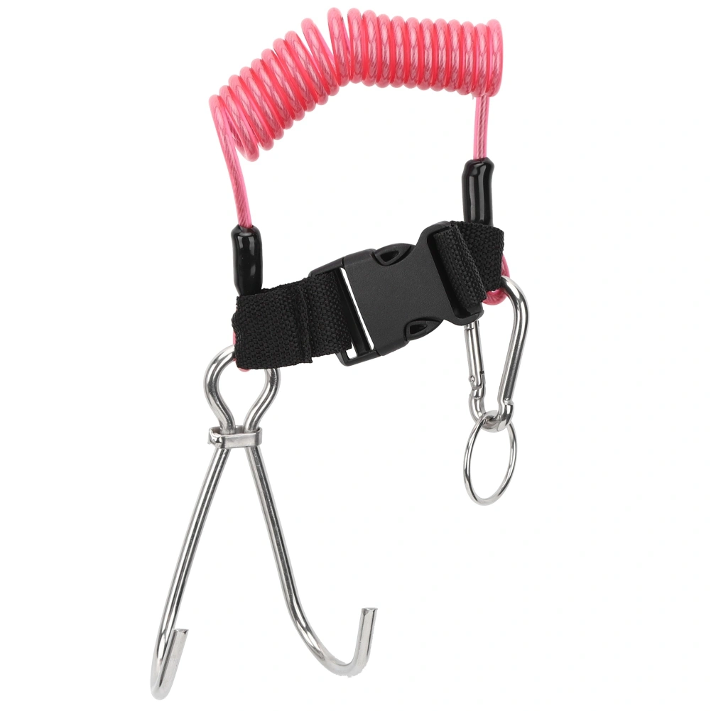 Stainless Steel Marine Sports Reef Double Hook with Spring Rope for Diving Scuba AccessoriesTransparent Pink